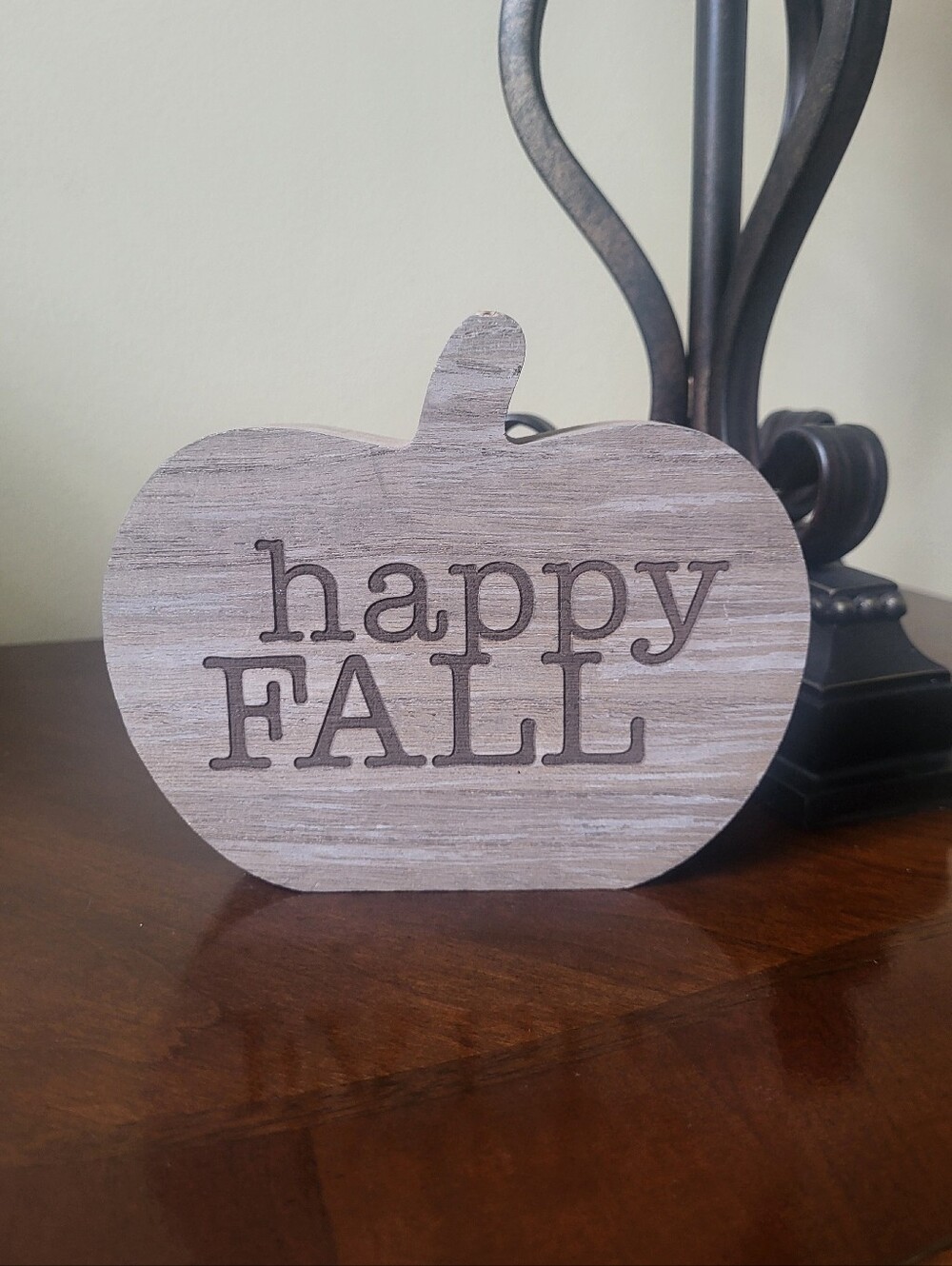 Wooden 'Happy Fall' Pumpkin Sign - Neutral Wood Tone
